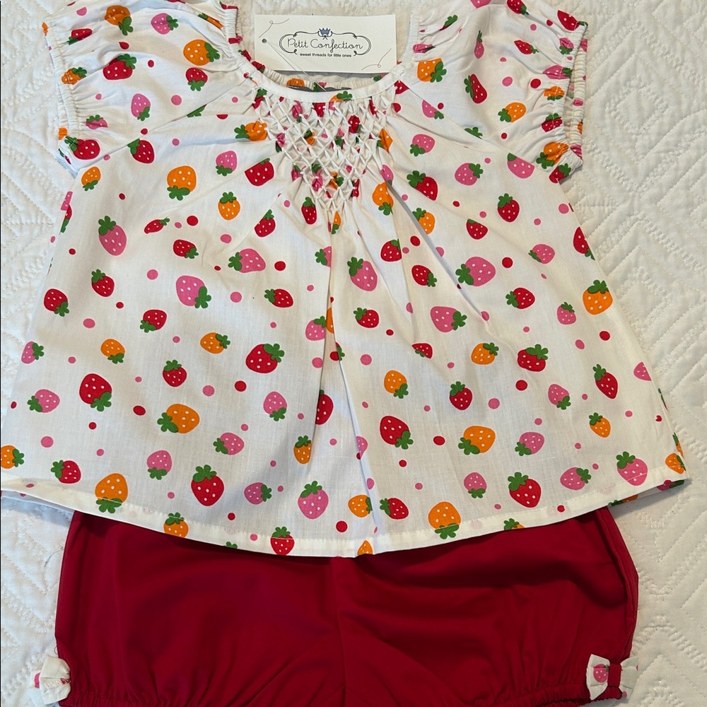 Fruit Print Baby Top and Red Shorts Set